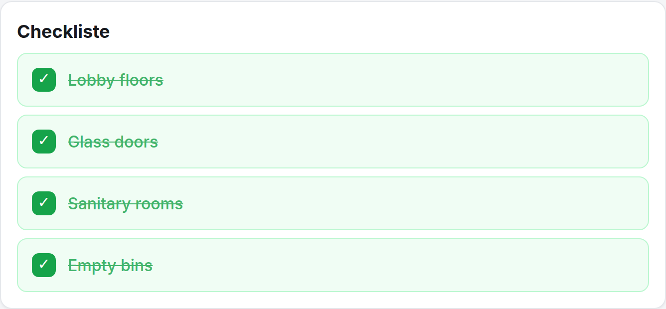 Eine Checkliste, bei der jede Aufgabe vor Ort abgehakt wurde.