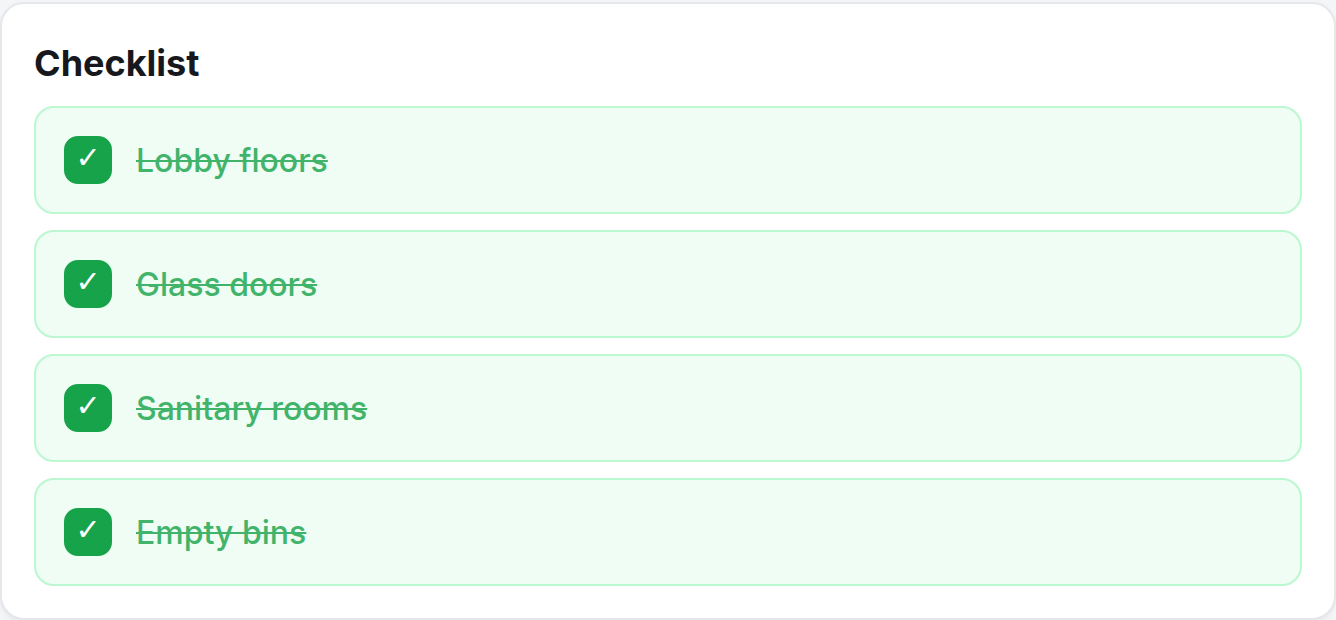 A checklist with every task ticked off by the cleaner on site.